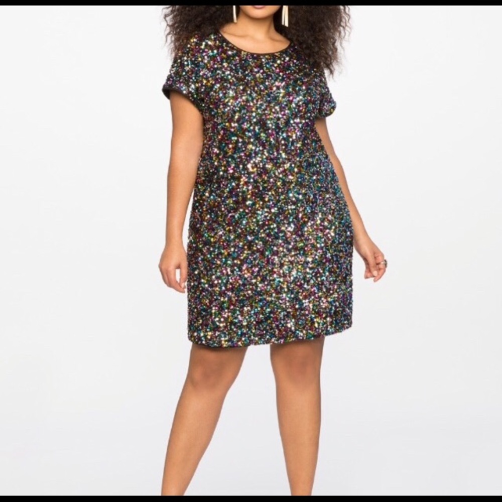 Eloquii rainbow sequin shift Dress sz 18